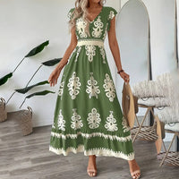 Women's Summer Flowy Maxi Dress Casual Cap Sleeve V Neck Smocked Waist Beach Sundress - image 1