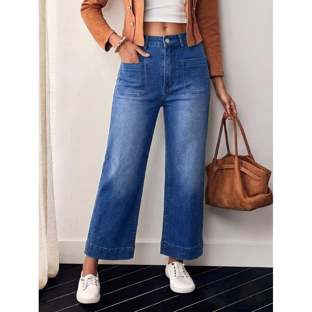 Jeans acampanados cortos de tiro alto