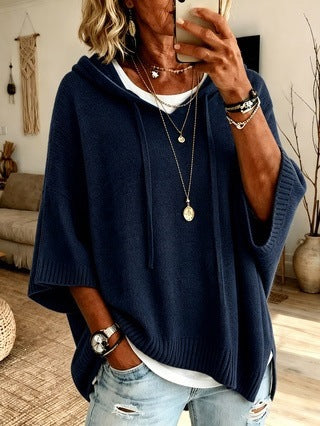 Loose Knit Hooded Pullover with Drawstring - image 8