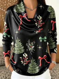 Christmas Tree Print Turtleneck Long Sleeve Top - image 6