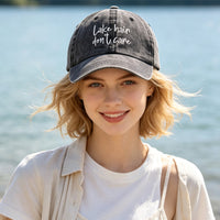 2pcs Lake Hair Washed Black Baseball Cap , Lake Hair Don't Care Embroidery Vintage Distressed Hat Summer Casual Lake Trip Hat - image 1
