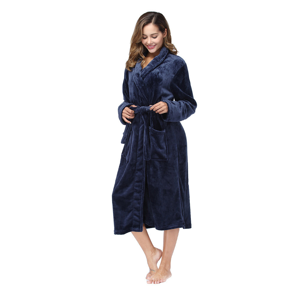Solid Color Collar Robe For Women In Navy Blue - image 8