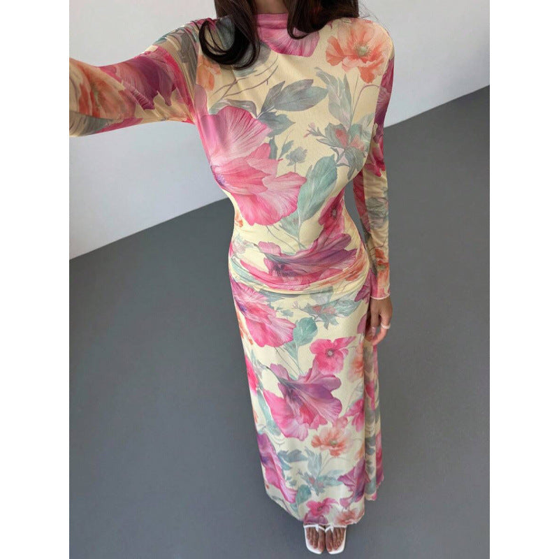 Floral Tulle Long Sleeve Maxi Dress - image 4