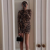 High-neck Leopard Print Tight Backless Bodycon Dress - image 2