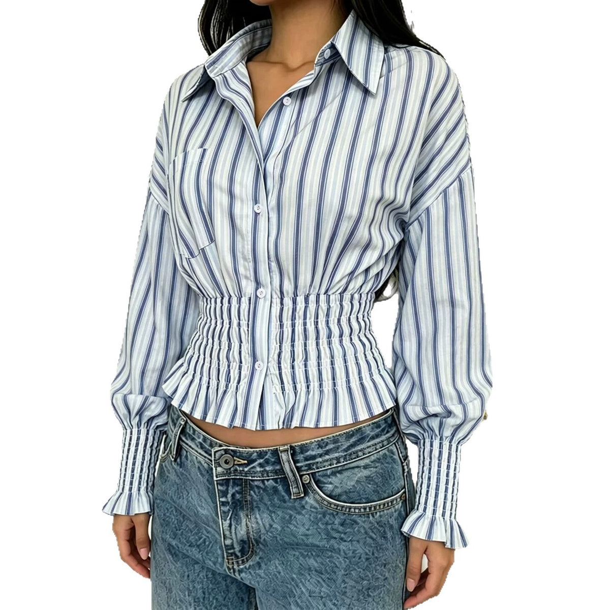 Women's Vertical Stripe Pleated Shirt - image 5