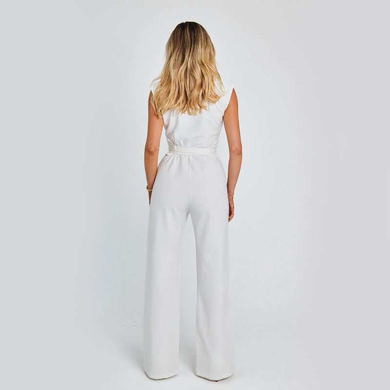 Women's Sleeveless Mock Neck Wide Leg Jumpsuit with Belted Waist - image 6