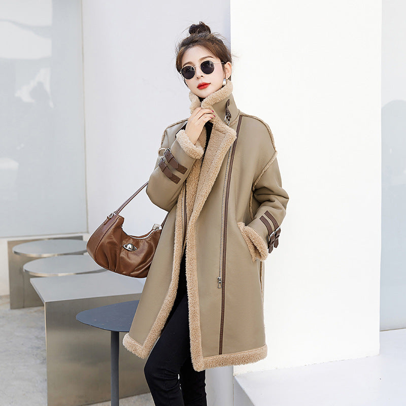 Women's Mid-Length Fleece-Lined Casual Coat - image 4