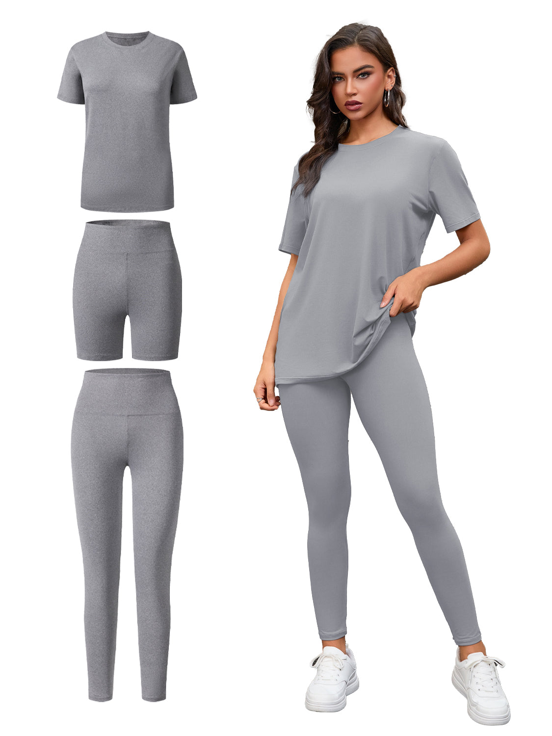 Women's 3 Piece Set, Short Sleeve Top, Shorts and Leggings - image 12