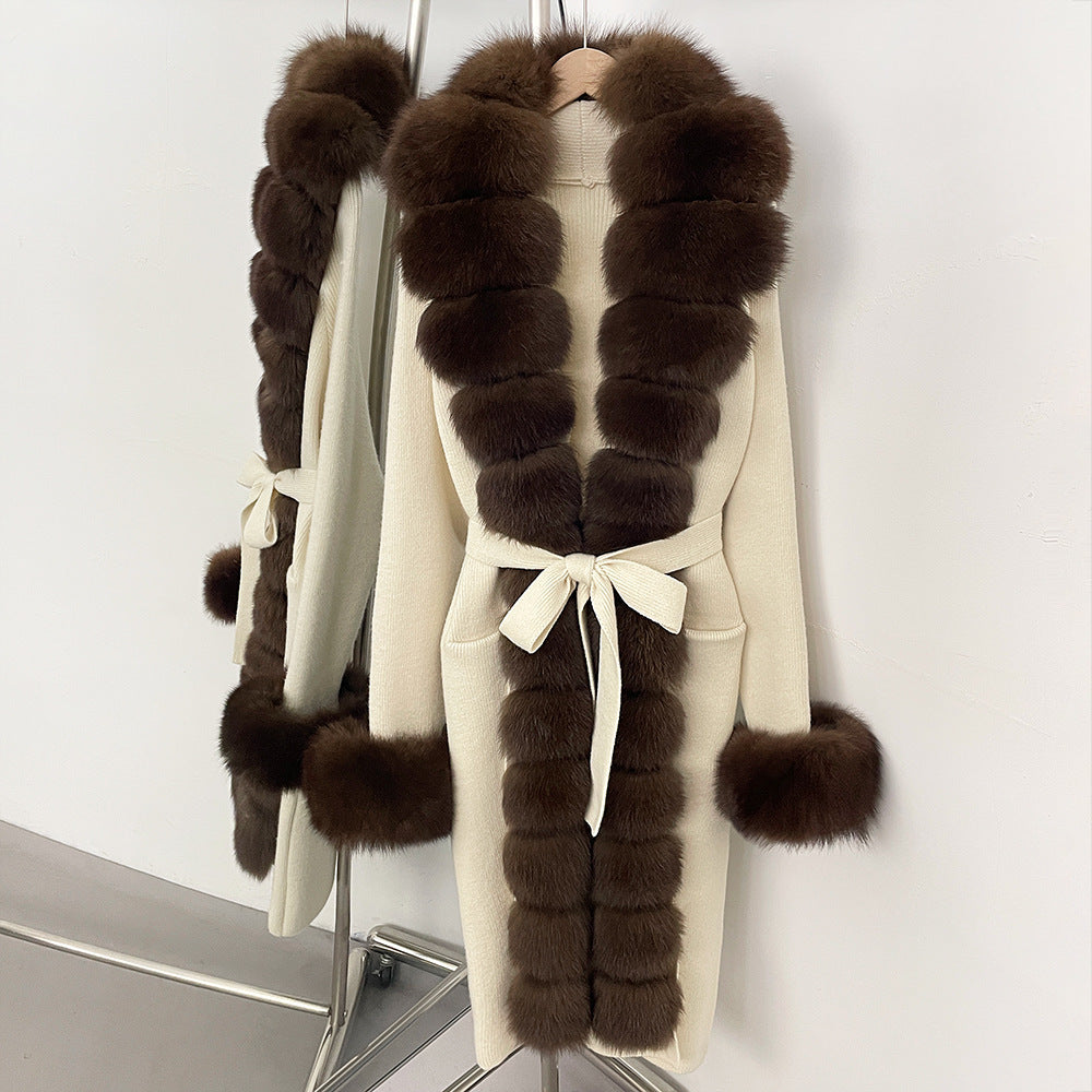 Long Knit Faux Fur Coat - image 2