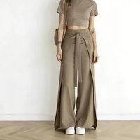 High Waist Tie-Front Slit Wide Leg Pants - image 1