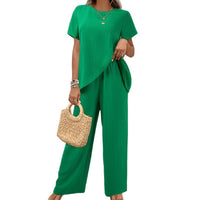 Two-piece Short Sleeve Pullover Round Neck Loose Casual Irregular - image 5