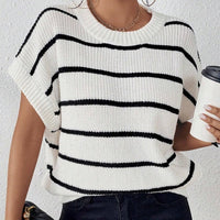 Striped Pattern Batwing Sleeve Knit Top - image 1