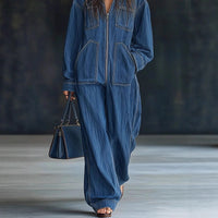 Women's Hooded Denim Jumpsuit, Wide Leg Zip-Up Overalls - image 2