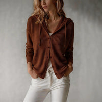Hooded Knitted Cardigan Womens Loose-Fit Coat - image 1