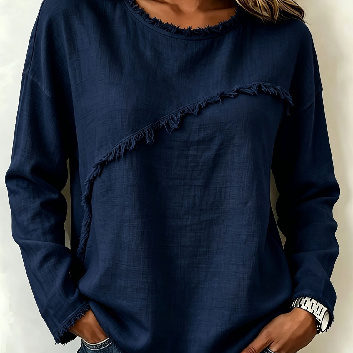 Women's Lace Patchwork Long Sleeve Round Neck Loose T-Shirt - image 4