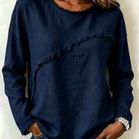 Women's Lace Patchwork Long Sleeve Round Neck Loose T-Shirt - image 4