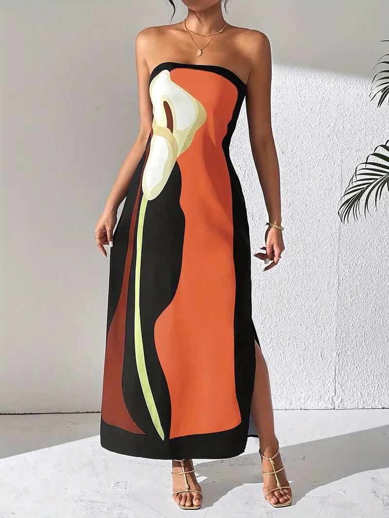 Elegant Print Slit  Dress For Women - image 4