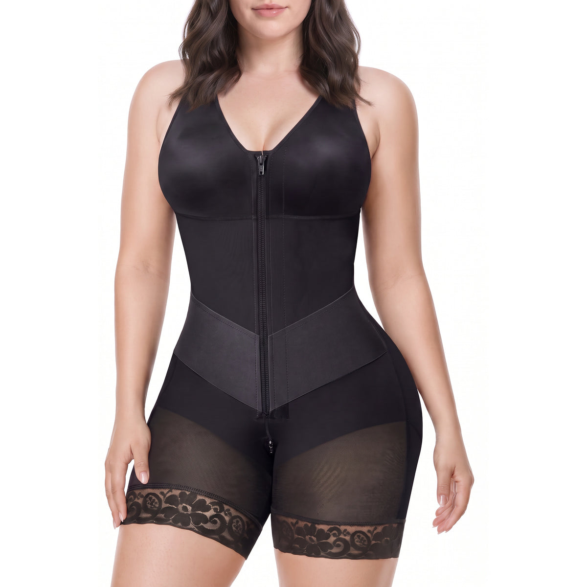 Women's Tummy Control Shapewear Bodysuit, Adjustable Straps, Hook And Zipper Front Closure - image 2