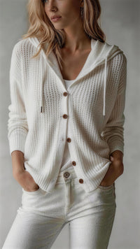 Hooded Knitted Cardigan Womens Loose-Fit Coat - image 3