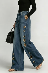 Jeans holgados de pierna ancha con ojales y lavado vintage - image 6