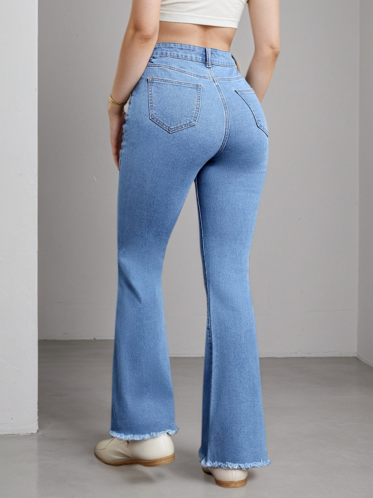 Women'S High-Stretch Flare Jeans With Heart Embroidery Patchwork - Trendy Distressed Denim Bell Bottoms - image 2