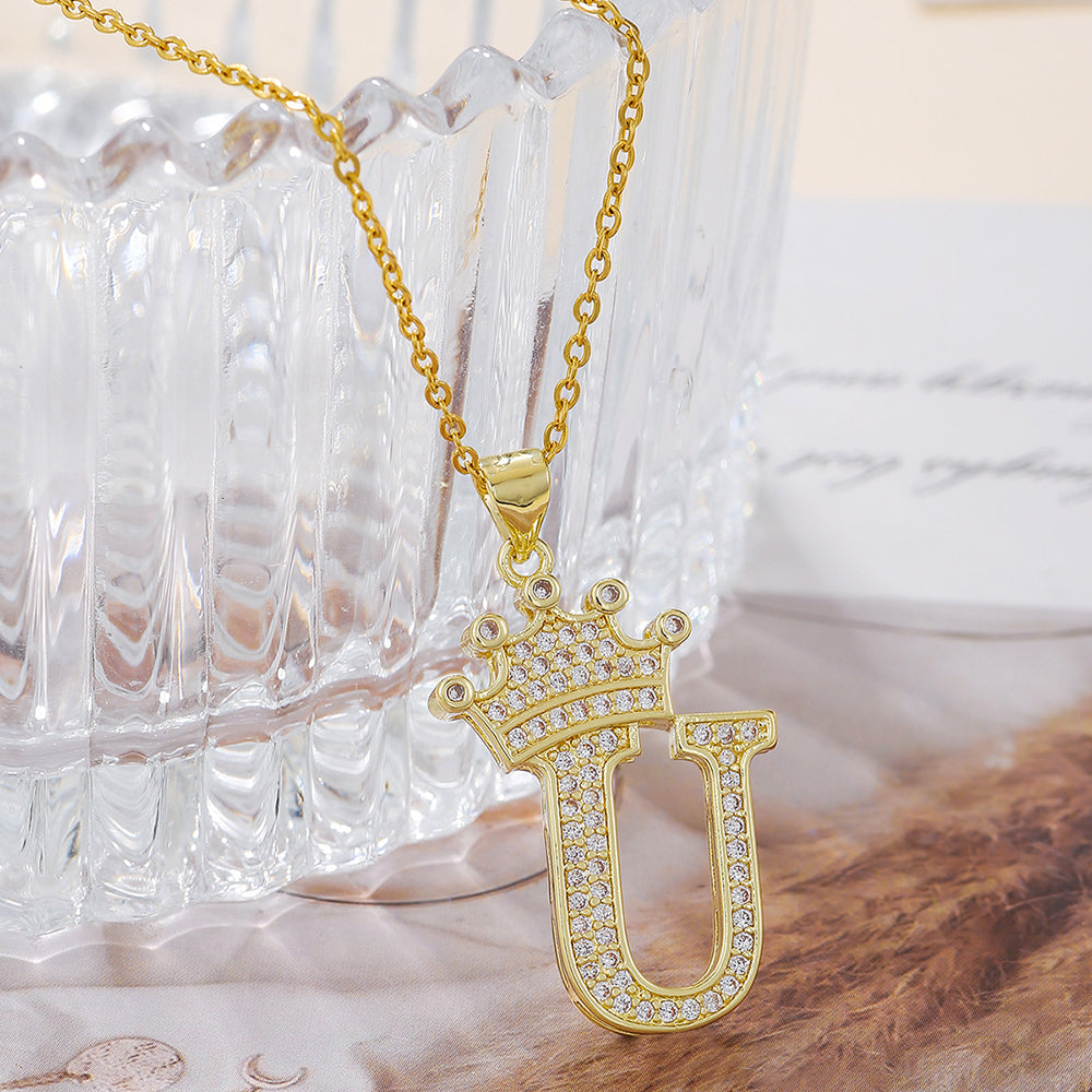 Crown Initial Pendant Necklace - image 5