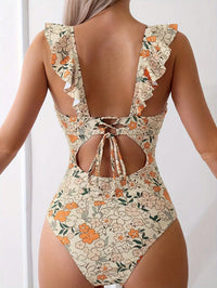 Ditsy Floral V-Neck Ruffle Shoulder Tummy Control One-Piece Swimsuit - image 5