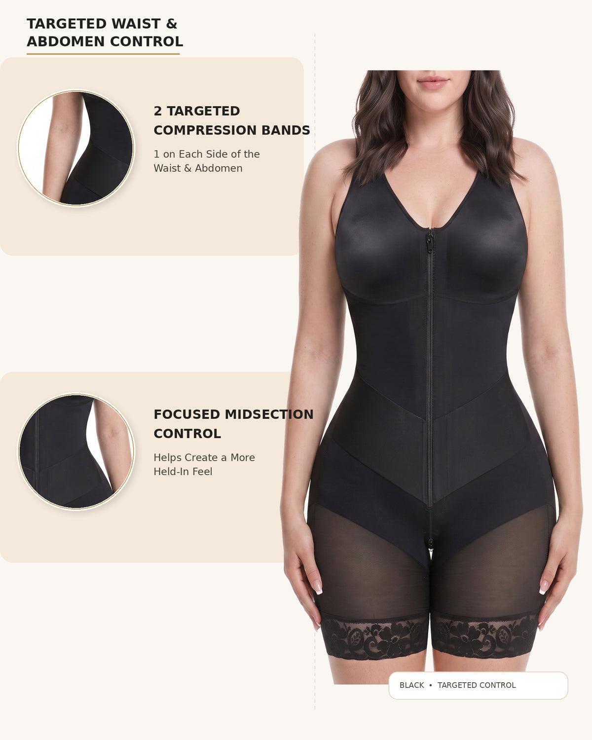 Women's Tummy Control Shapewear Bodysuit, Adjustable Straps, Hook And Zipper Front Closure - image 8