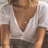 Dainty Layered Gold Necklace for Women, 14K Gold Plated Bar, Disc Pendant and Bead Choker - image 2