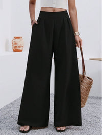 Solid Color Loose Wide Leg Elegant Pants With Pocket - image 2