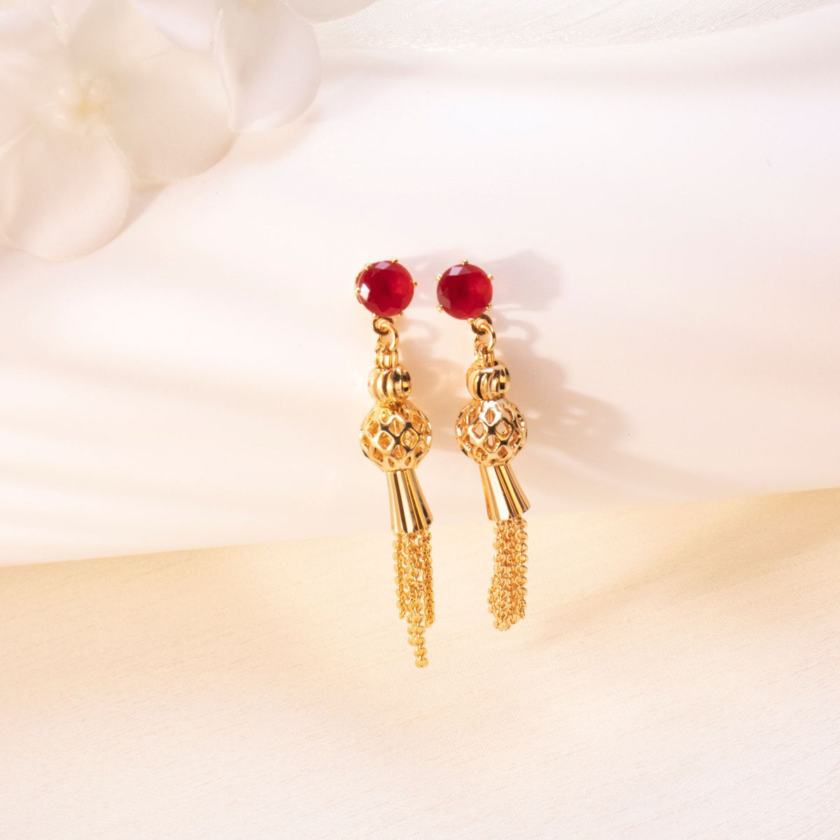 Gold Crystal Tassel Drop Earrings