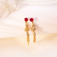Gold Crystal Tassel Drop Earrings - image 5