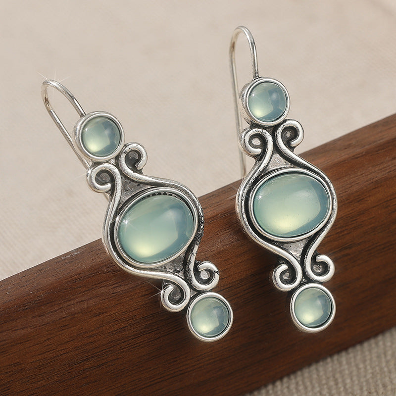 Vintage Blue Stone Scroll Drop Earrings - image 4