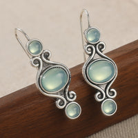 Vintage Blue Stone Scroll Drop Earrings - image 4