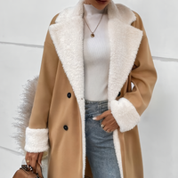 Women's Double-Breasted Long Coat with Faux Fur Lapels - image 1