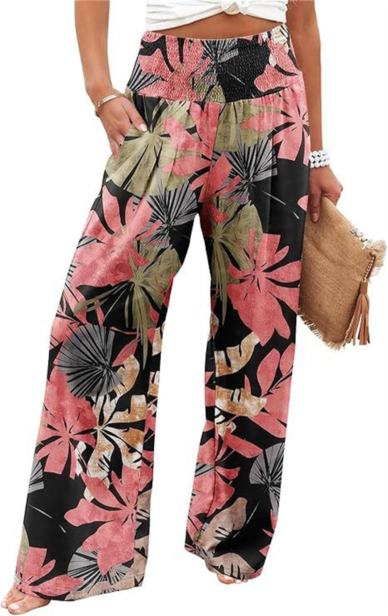 Pantalón de pierna ancha de tiro alto con estampado floral