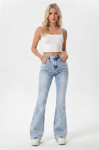 Vintage Cargo Flare Jeans Women Light Wash High Waist Utility Pocket Denim Pants - image 1